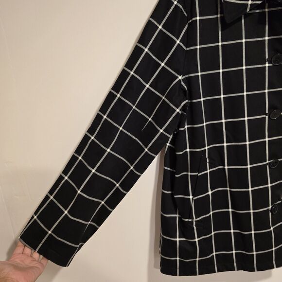 Trench Jacket Coat Women XL Reversible Black Plaid Solid Hunting Country Capsule - Picture 5 of 9
